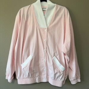 LeFOLIO Vintage Saks Fifth Avenue Pink Striped Cotton Bomber Jacket Sz 38/M USA